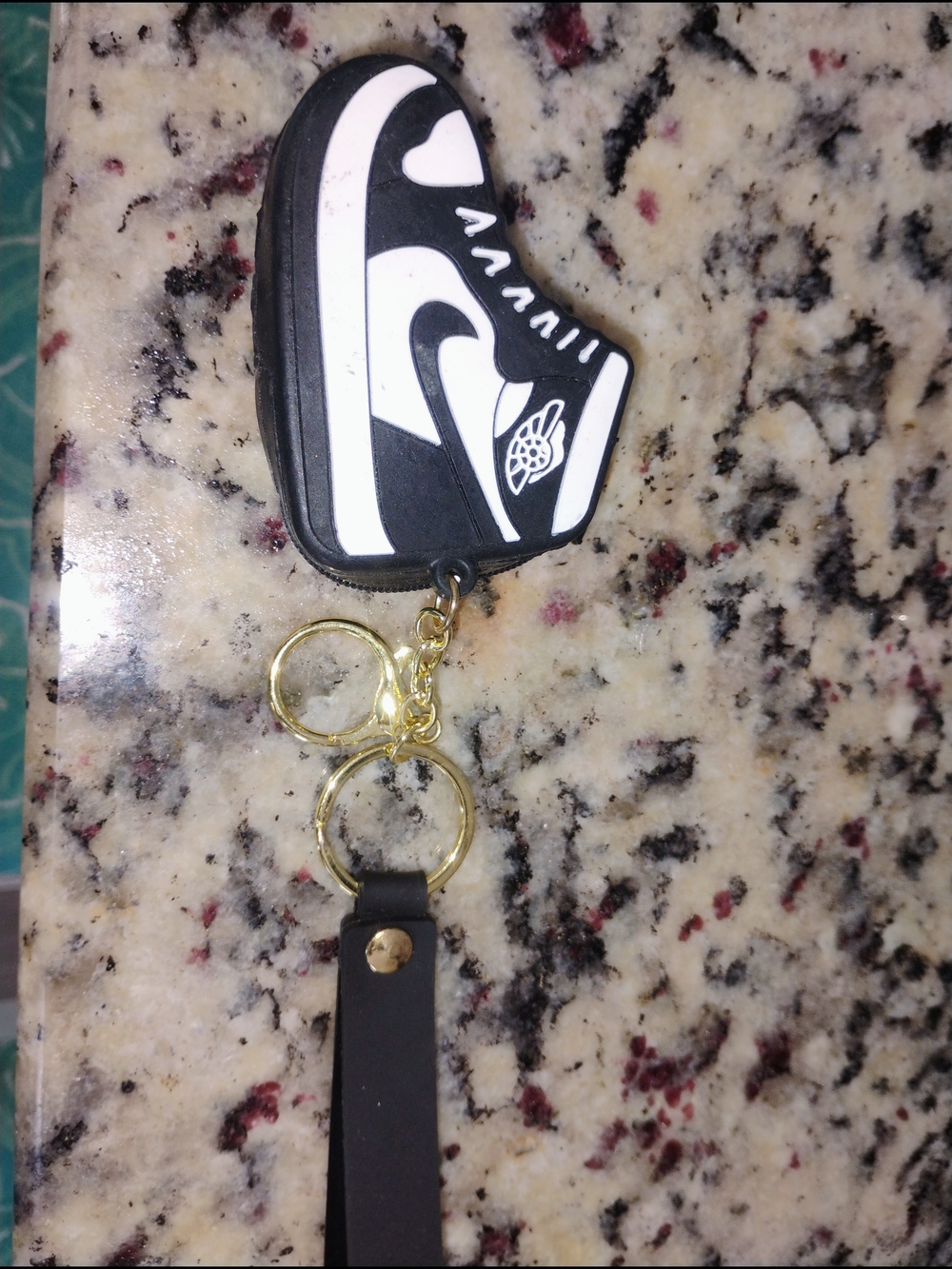 Nike Black and White Sneaker Keychain with Gold Rings